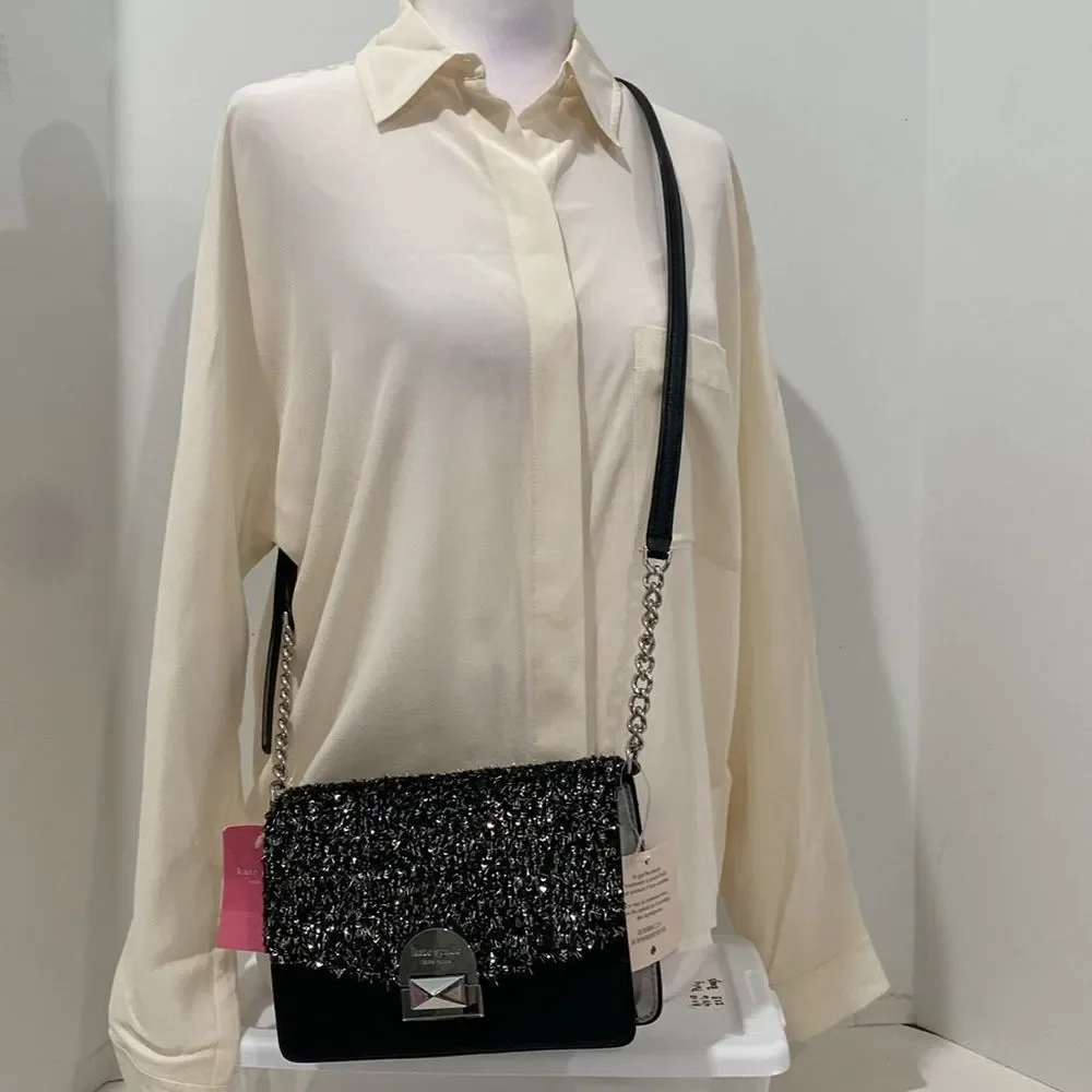 Kate Spade Neve Tinsel Convertible Crossbody Bag Black and Silver Women's Bag